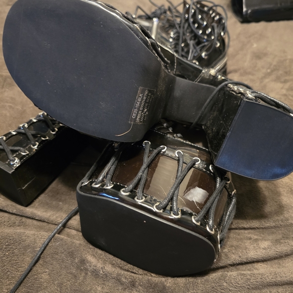 Club Exx Glossy Black Platform Lace-Up Boots - Picture 2 of 4